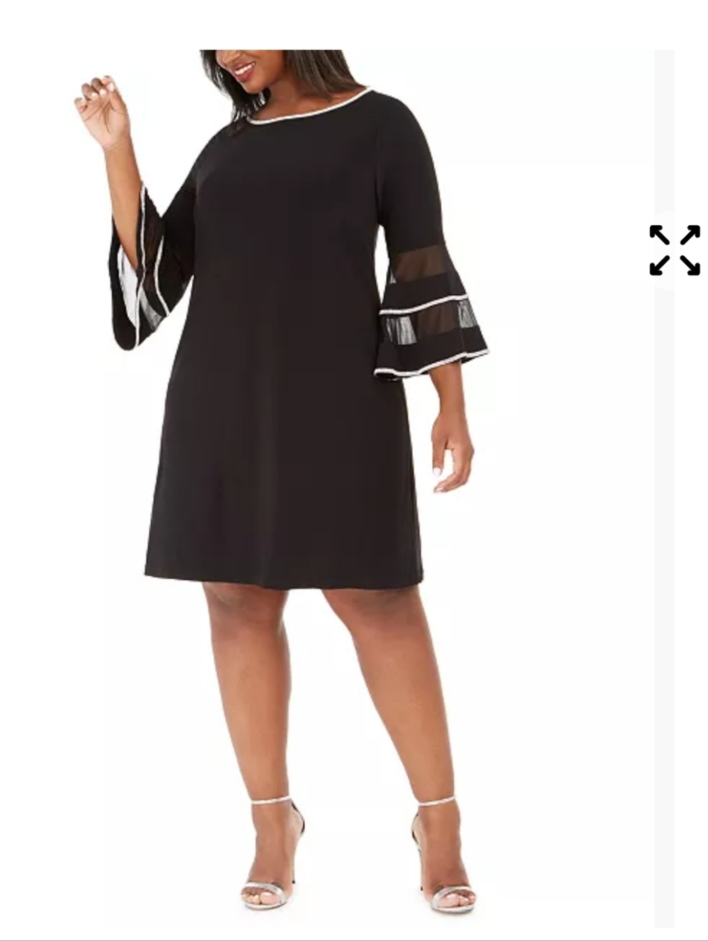 MSK Women’s Black Dress Small Rhinestone Trim Ruffle Sleeve Sheer Tiered Sleeve